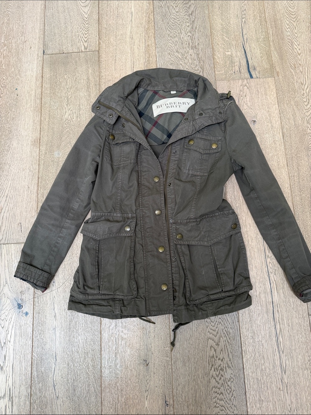 Burberry Olive Utility Jacket with Signature Check Lining